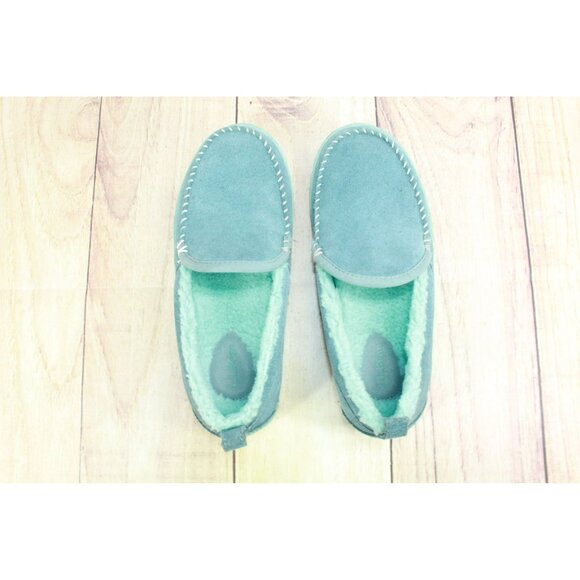 LL Bean Green Suede Slip-On Fleece Lined Mountain Moccasin Slippers Size 7 M - Picture 7 of 9